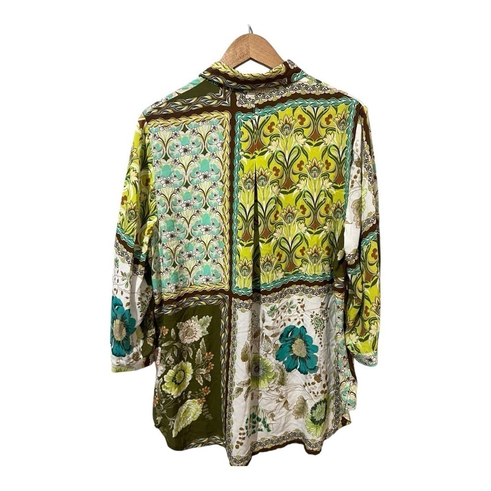 Noen Printed Blouse Plus Size 14 Button Front Patchwork Floral 44 New Bright - Picture 2 of 8